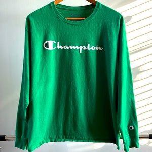 Champion Green Long Sleeve Logo Tee with White Script